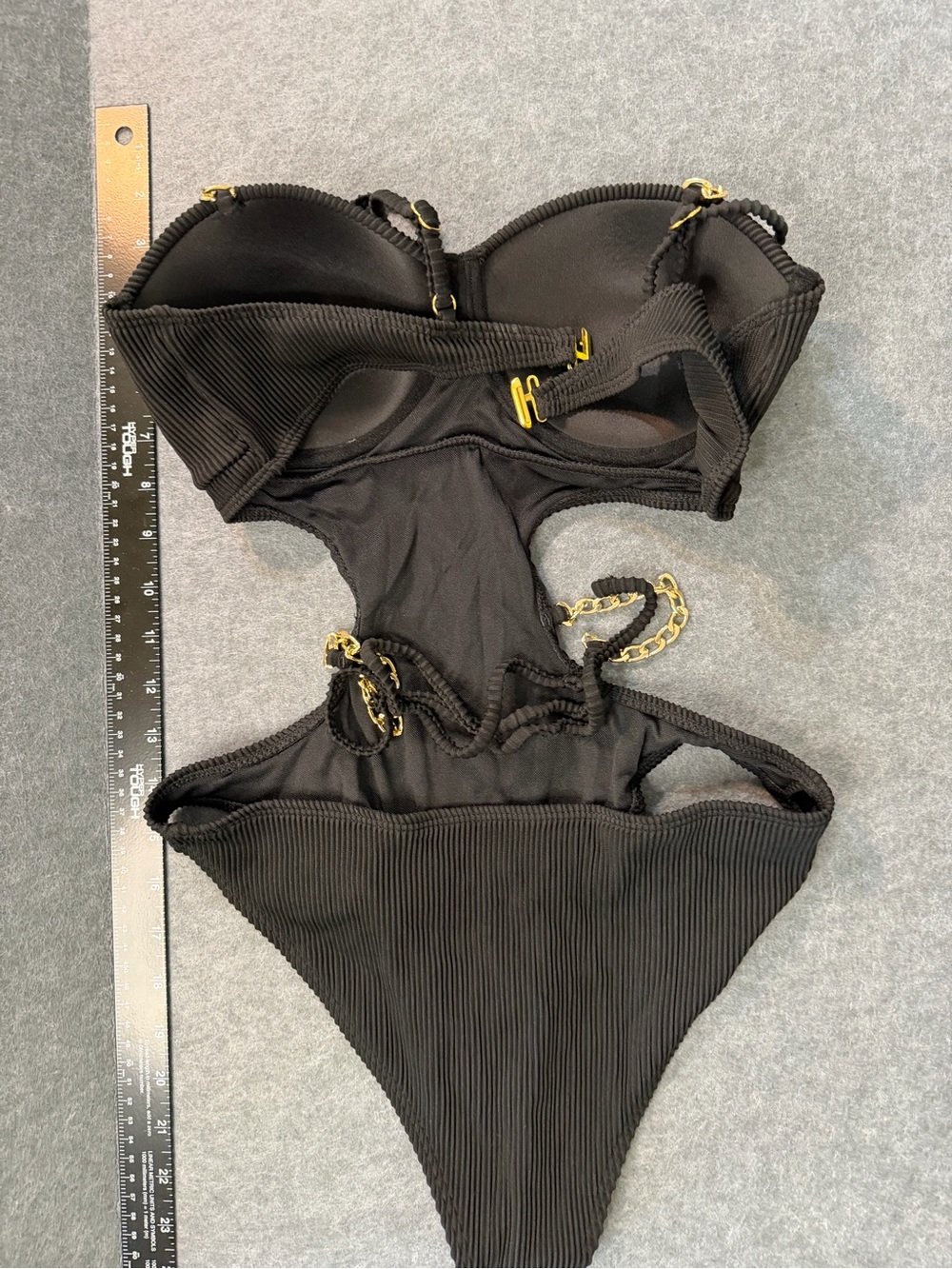Black Cut Out Monkini Bathing Suit with gold chain accent size Med (4-6) NEW - Picture 5 of 5